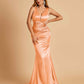 Sexy Satin Criss-cross Back Bridesmaid Dresses Mermaid Deep V-neck Back Pleats Floor Length