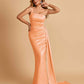 Sexy Satin One Shoulder Mermaid Bridesmaid Dresses Pleats Floor Length