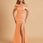Unique Satin Mermaid Prom Dresses With Off Shoulder Straps Side Slit Floor Length