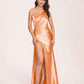 Sexy Satin One-shoulder Prom Dresses Side Slit Sheath Floor Length Long