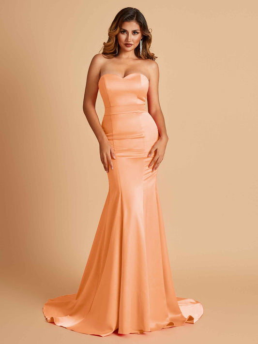 Sexy Satin Sweetheart Mermaid Bridesmaid Dresses Strapless Floor Length