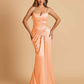Satin Mermaid Sweetheart Prom Dresses Spaghetti Straps With Pleats Floor Length