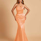 Sexy Satin Mermaid Bridesmaid Dresses Spaghetti Straps Scoop Criss-cross Back