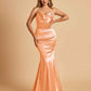 Satin Mermaid Open Back Bridesmaid Dresses Spaghetti Straps Scoop Floor Length