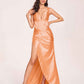 Satin Spaghetti Straps Corset Prom Dresses Pleats Side-Slit Sheath Floor Length