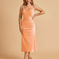 Sexy Satin Midi Prom Dresses Spaghetti Straps Slip Scoop Side Slit