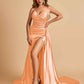 Sexy Satin Corset Prom Dresses Sweetheart Side Slit With Train Floor Length