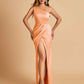 Satin One-shoulder Bridesmaid Dresses Sheath Side Slit Sleeveless Floor Length