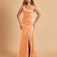 Sexy Satin Key Hole Bridesmaid Dresses One Shoulder Key Hole Floor Length Sheath For Sale