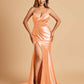 Satin Mermaid V-neck Bridesmaid Dresses Spaghetti Straps Side Slit Floor Length