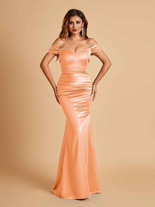 Satin Mermaid Off Shoulder Bridesmaid Dresses Sweetheart Floor Length
