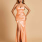 Sexy Satin Mermaid Long Bridesmaid Dresses Strapless Sweetheart Side Slit Floor Length