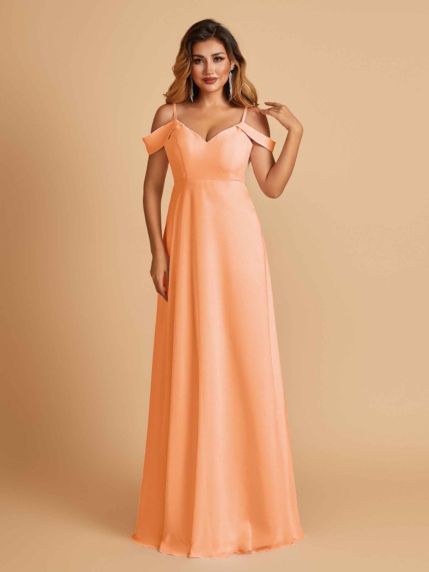 Chiffon Off-shoulder Long Bridesmaid Dresses V-neck Floor Length A-line For Sale