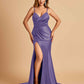 Satin Mermaid V-neck Bridesmaid Dresses Spaghetti Straps Side Slit Floor Length