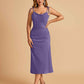 Sexy Satin Midi Bridesmaid Dresses Spaghetti Straps Slip Scoop Side Slit