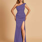 Satin One-shoulder Bridesmaid Dresses Mermaid Side Slit Sleeveless Floor Length