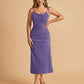 Sexy Satin Midi Prom Dresses Spaghetti Straps Slip Scoop Side Slit