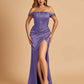 Satin Corset Off Shoulder Bridesmaid Dresses Sheath Side Slit Floor Length