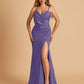 Sexy Satin Sheath Bridesmaid Dresses Spaghetti Straps V-neck Side Slit Floor Length