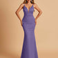 Satin Deep V-neck Mermaid Prom Dresses Open Back Floor Length