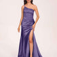 Satin One-shoulder Mermaid Bridesmaid Dresses Side Slit Pleats Floor Length