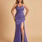 Sexy Satin Mermaid Long Prom Dresses Spaghetti Straps Sweetheart Side Slit Criss-cross Back