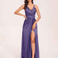 Sexy Satin A-line Prom Dresses Spaghetti Straps Side Slit V-neck Floor Length