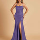 Sexy Satin Mermaid Prom Dresses Spaghetti Straps Scoop Side Slit Criss-cross Back