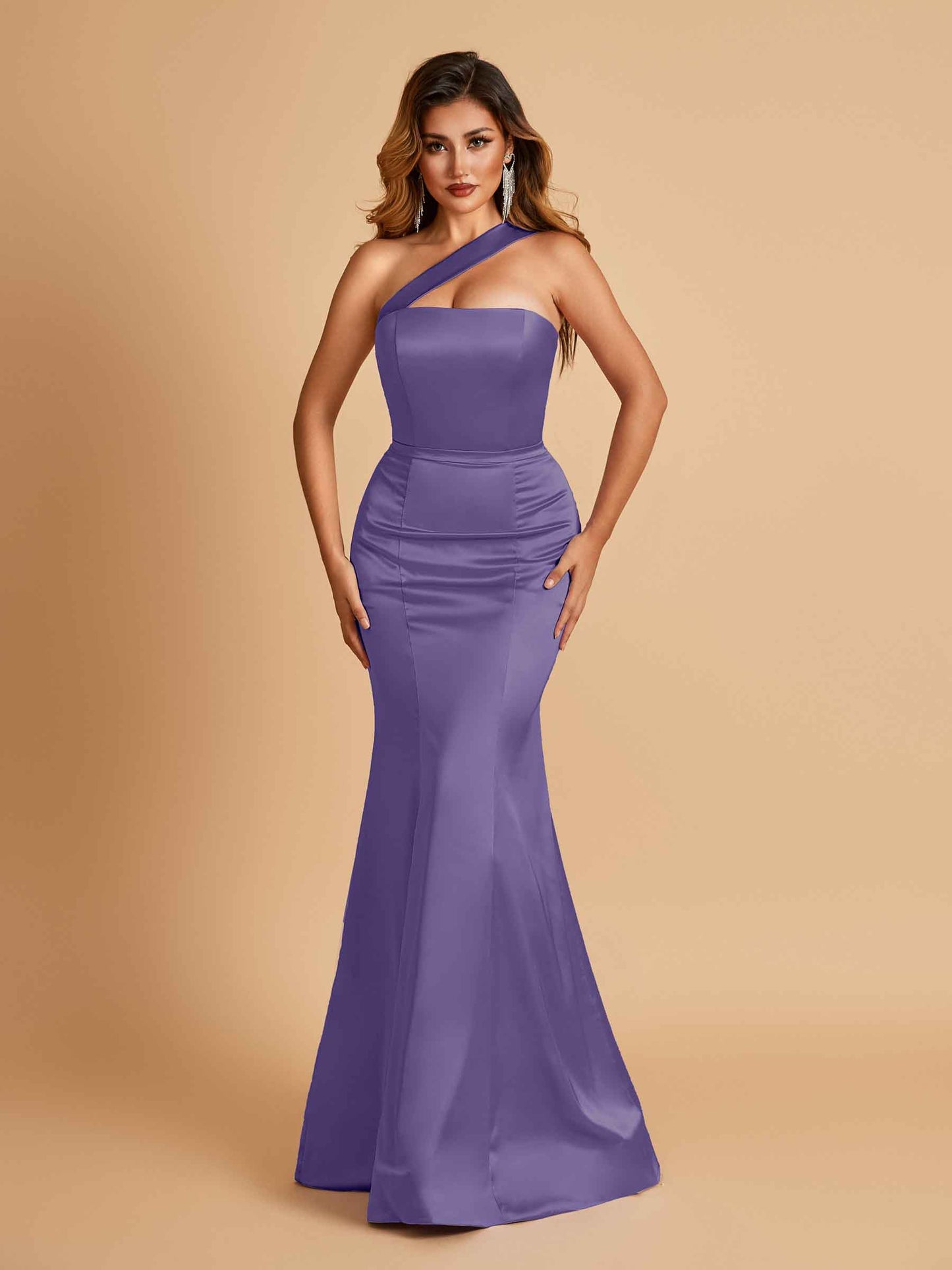Sexy Satin Mermaid Bridesmaid Dresses One Shoulder Floor Length