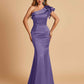 Satin One-shoulder Bridesmaid Dresses Ruffle Sleeves Mermaid Floor Length For Sale