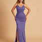 Satin Mermaid Long Prom Dresses Spaghetti Straps V-neck Side Slit Floor Length