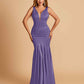 Satin Deep V-neck Mermaid Bridesmaid Dresses Half Open Back Floor Length
