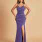 Sexy Satin Mermaid Bridesmaid Dresses Spaghetti Straps V-neck Side Slit Floor Length