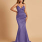 Satin Mermaid V-neck Prom Dresses Spaghetti Straps Floor Length