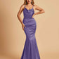 Satin Mermaid Open Back Bridesmaid Dresses Spaghetti Straps Scoop Floor Length