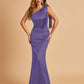 Sexy Satin One Shoulder Bridesmaid Dresses Long Zipper Side Floor Length Sheath