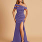 Unique Satin Mermaid Prom Dresses With Off Shoulder Straps Side Slit Floor Length