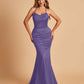 Sexy Satin Mermaid Prom Dresses Spaghetti Straps Scoop Criss-cross Back