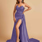 Sexy Satin Corset Prom Dresses Sweetheart Side Slit With Train Floor Length