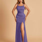 Satin Mermaid Long Bridesmaid Dresses Spaghetti Straps Scoop Side Slit Criss-cross Back