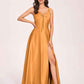 Satin V-neck A-line Bridesmaid Dresses Side slit Floor Length