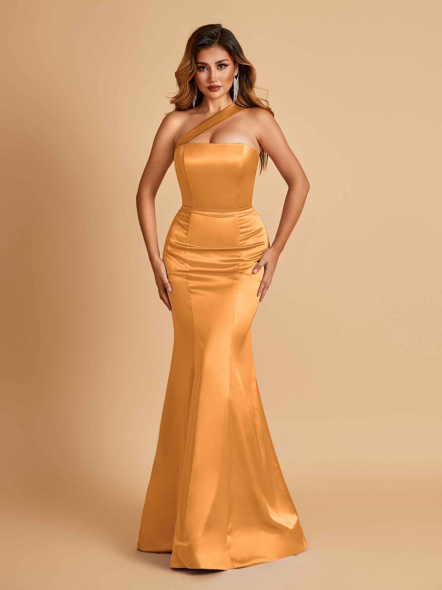 Sexy Satin Mermaid Bridesmaid Dresses One Shoulder Floor Length