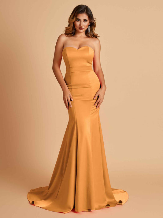 Sexy Satin Sweetheart Mermaid Bridesmaid Dresses Strapless Floor Length