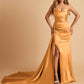 Sexy Satin Sheath Bridesmaid Dresses Strapless Sweetheart Side Slit With Train