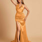 Sexy Satin Open Back Bridesmaid Dresses Mermaid V-neck Side Slit With Train