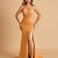 Satin Mermaid Long Prom Dresses Spaghetti Straps Sweetheart Side Slit Floor Length