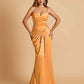 Satin Mermaid Sweetheart Prom Dresses Spaghetti Straps With Pleats Floor Length