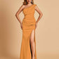 Satin One-shoulder Bridesmaid Dresses Mermaid Side Slit Sleeveless Floor Length