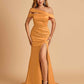 Unique Satin Mermaid Bridesmaid Dresses With Off Shoulder Straps Side Slit Floor Length