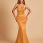 Sexy Satin Mermaid Bridesmaid Dresses Spaghetti Straps Scoop Criss-cross Back